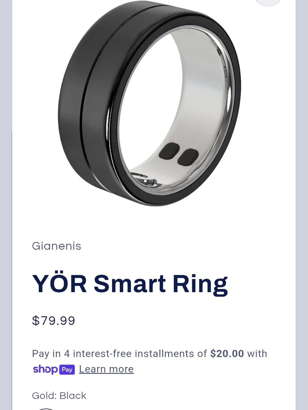 YÖR Smart Ring by Letsfit - Gun Metal Size 10